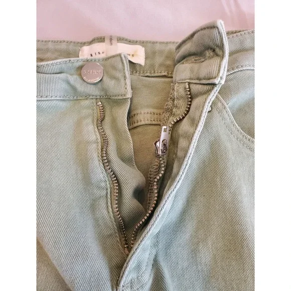 RISEN JEANS Women Size 11 Sage Green Wide Leg Cargo High Rise Distressed Hem - Picture 5 of 16